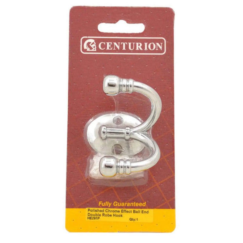 Centurion Premium Ball End Double Robe Hook - Chrome Plated - Pack Qty 1 - Pack of 5