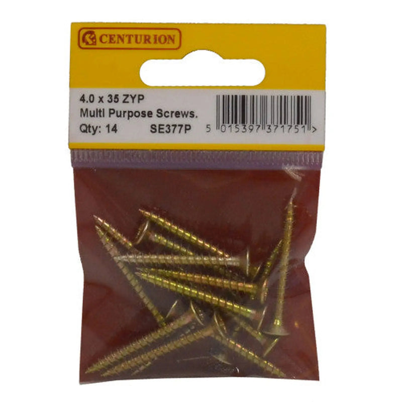 Centurion Multi Purpose Pozi Countersunk Screws, 4 x 35mm, Zinc Yellow Passivated - Min Order 6