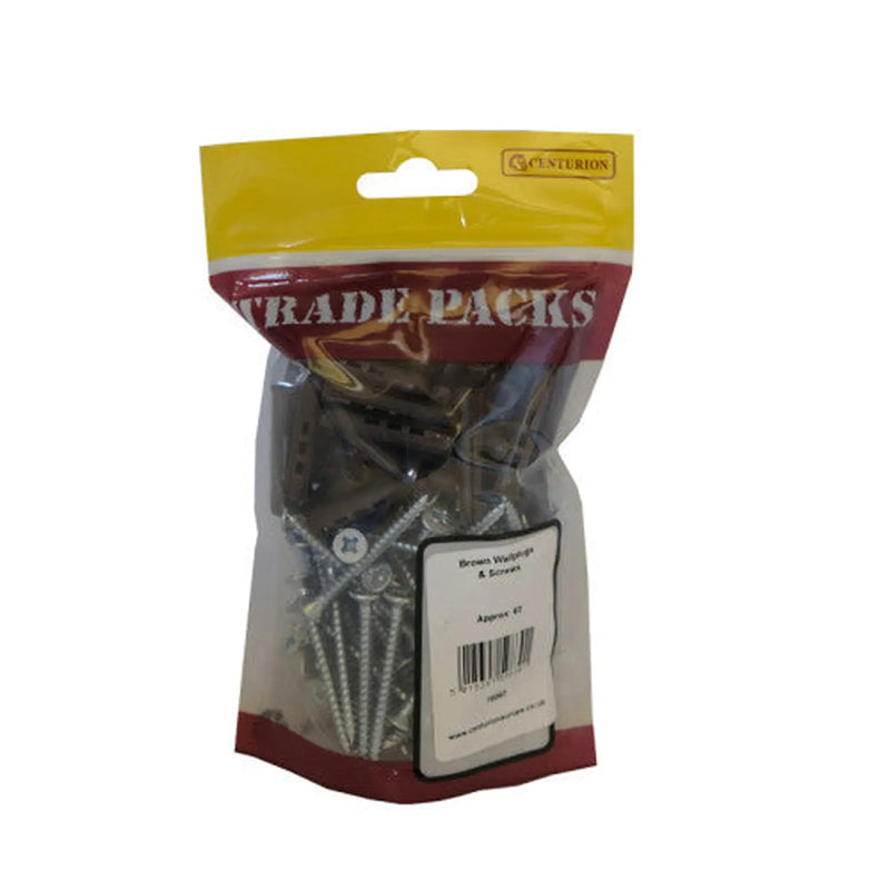 Centurion Wallplugs & Screws - Brown - (60PK) - Pack of 5