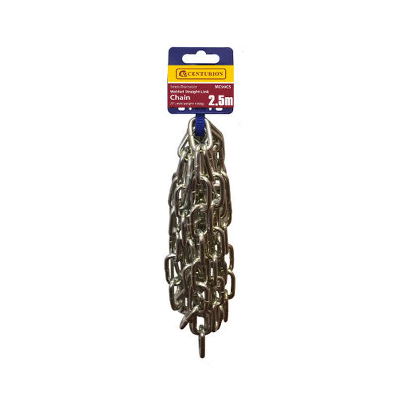 Centurion Steel Welded Straight Link Pre Cut Chain, Zinc Plated, 5mm x 28mm x - Pack of 5