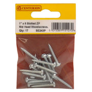 Centurion 1" x 6 ZP Round Head Woodscrews (Pack of 17) - Pack of 5