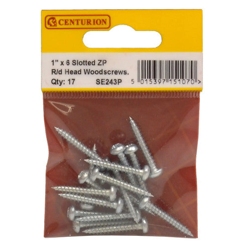 Centurion 1" x 6 ZP Round Head Woodscrews (Pack of 17) - Pack of 5