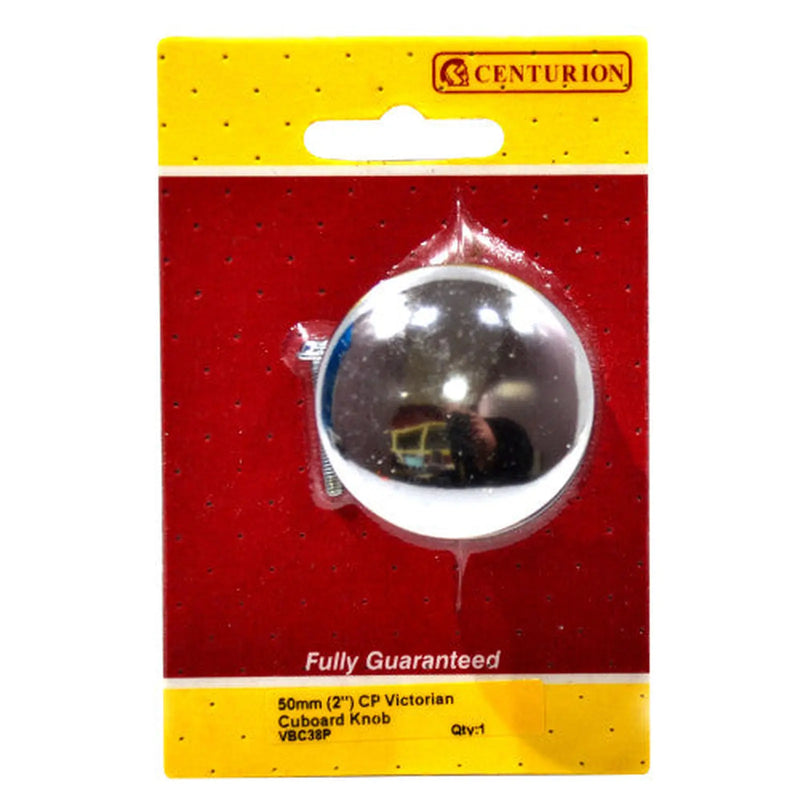 Centurion Victorian Cupboard Knobs, Chrome Plated, 50mm Dia. - Pack of 5