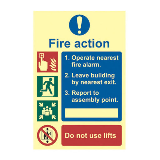Centurion 'Fire Action Procedure' Sign, 1.3mm Rigid Self Adhesive Photoluminescent (200mm x 300mm) 0201