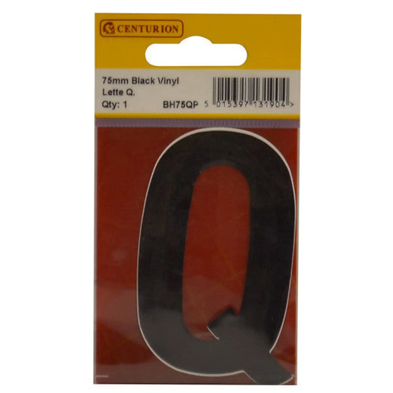 Centurion 75mm Black Helvetica Bold Condensed Style Vinyl Letter Q - Pack of 10