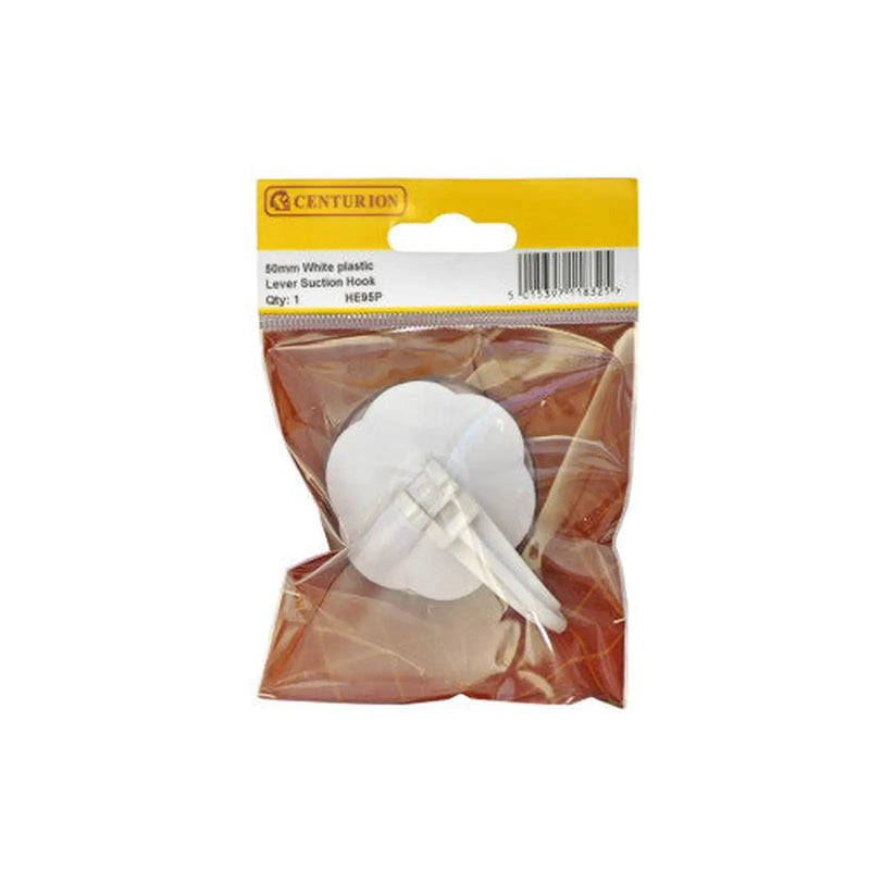 Centurion 50mm White Plastic Lever Suction Hooks - Pack of 5