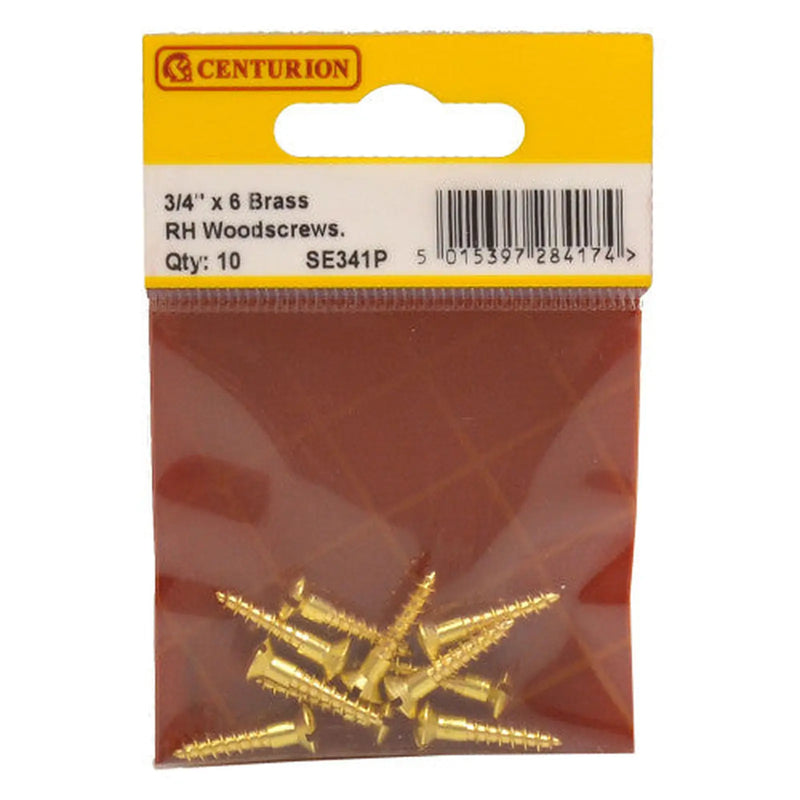 Centurion 3/4" x 6 Slotted Raised Head Woodscrew - Brass - (Pack of 10) - Pack of 5