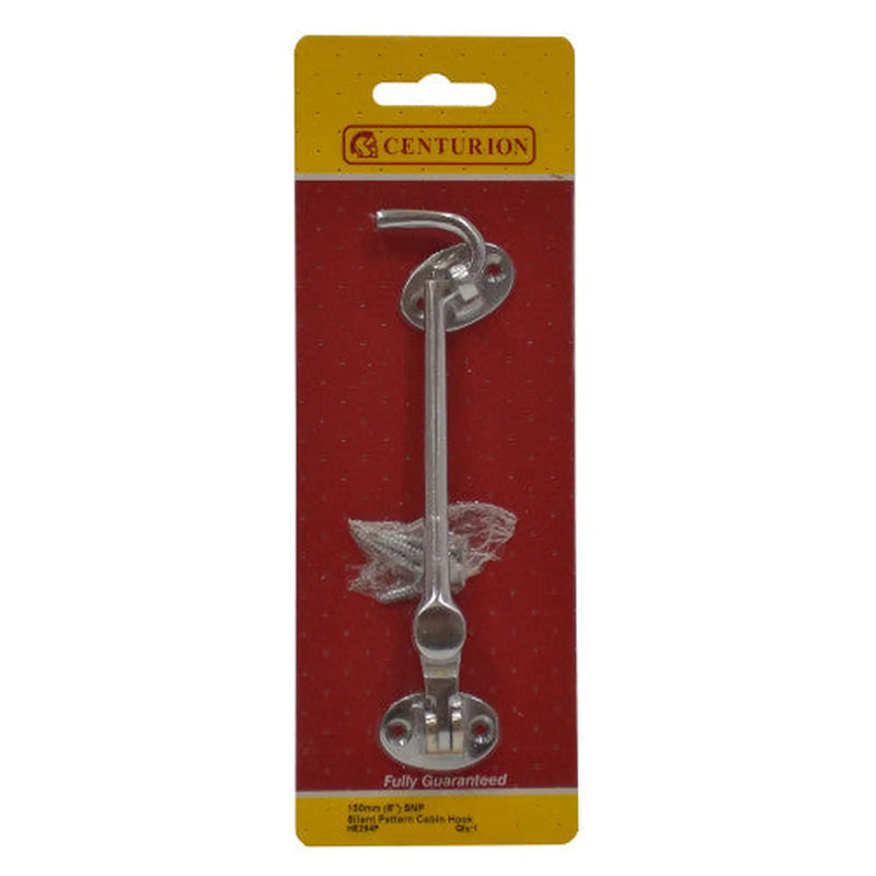 Centurion Silent Pattern Brass Cabin Hooks, Satin Nickel, 150mm - Pack of 5