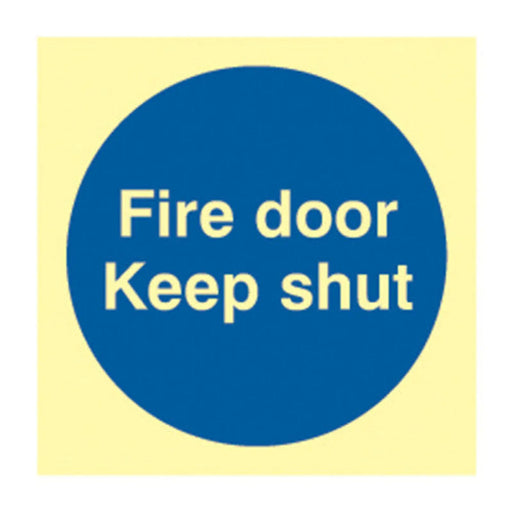 Centurion 'Fire Door Keep Shut' Sign, 1.3mm Rigid Self Adhesive Photoluminescent (100mm x 100mm) - Min Order 4