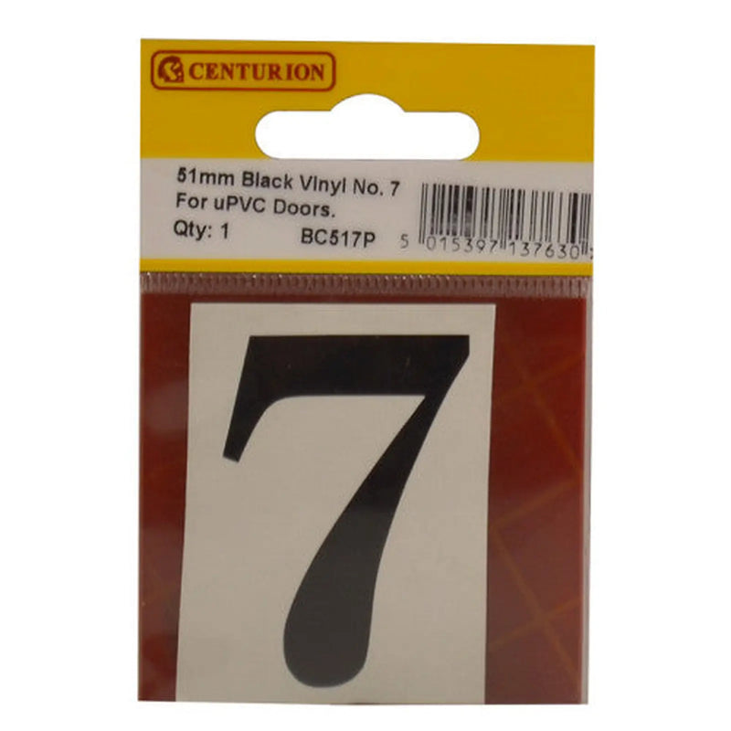 Centurion 51mm Black Traditional Oldstyle Font Vinyl Number 7 - Pack of 5