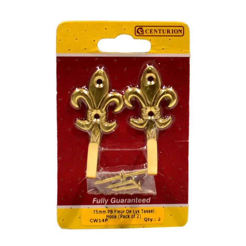 Centurion 75mm PB Fleur De Lys Tassel Hook (Pack of 2) - Pack of 5