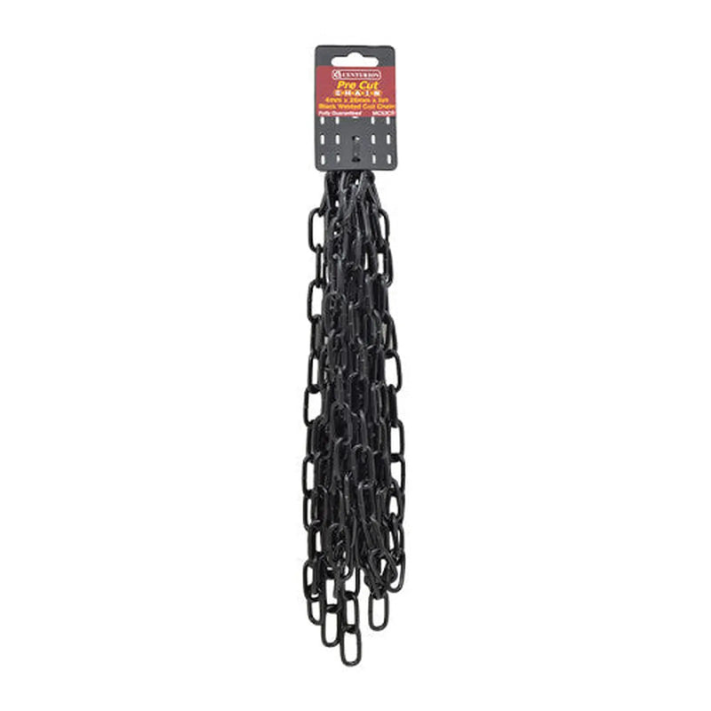 Centurion Steel Welded Straight Link Pre Cut Chain, Black, 4mm x 26mm x 5m - Pack of 5