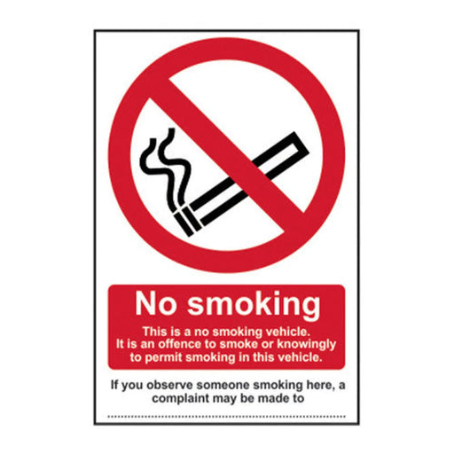 Centurion ‘No Smoking This Is A No Smoking Vehicle’ Sign, Self-Adhesive Vinyl (100mm x 150mm) - Min Order 6
