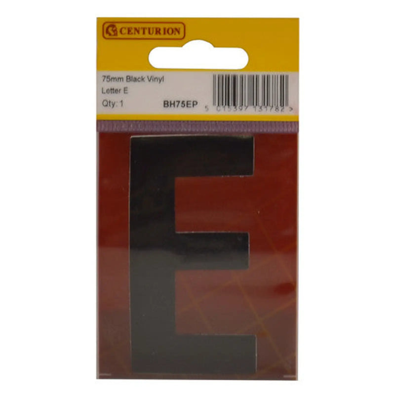 Centurion 75mm Black Helvetica Bold Condensed Style Vinyl Letter E - Pack of 10
