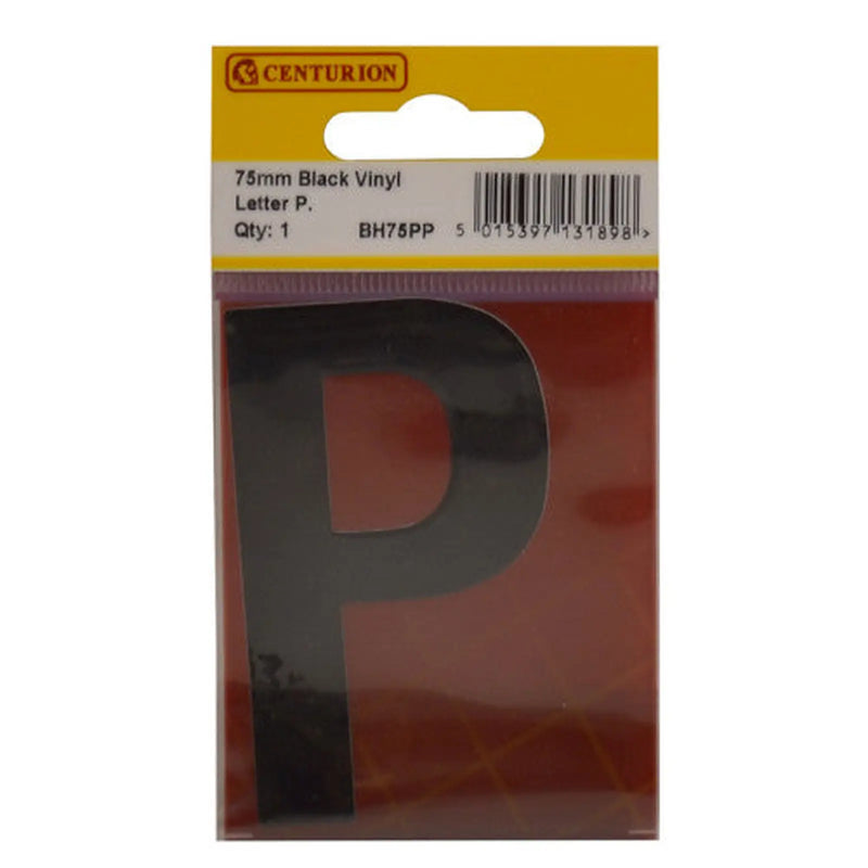 Centurion 75mm Black Helvetica Bold Condensed Style Vinyl Letter P - Pack of 10