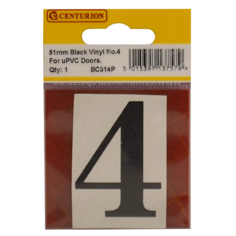 Centurion 51mm Black Traditional Oldstyle Font Vinyl Number 4 - Pack of 5