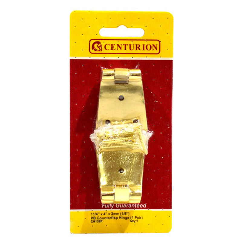 Centurion Solid Brass Counterflap Hinges, Polished Brass, 38mm x 102mm - Pack of 3