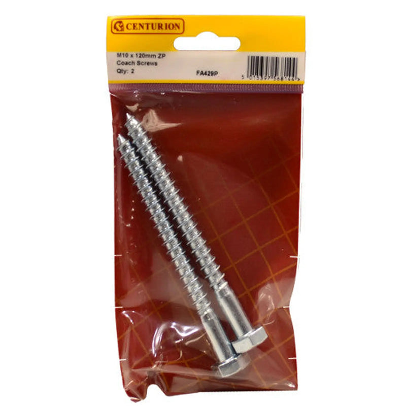 Centurion M10 x 120mm ZP Coach Screws  (Pack of 2) - Pack of 5