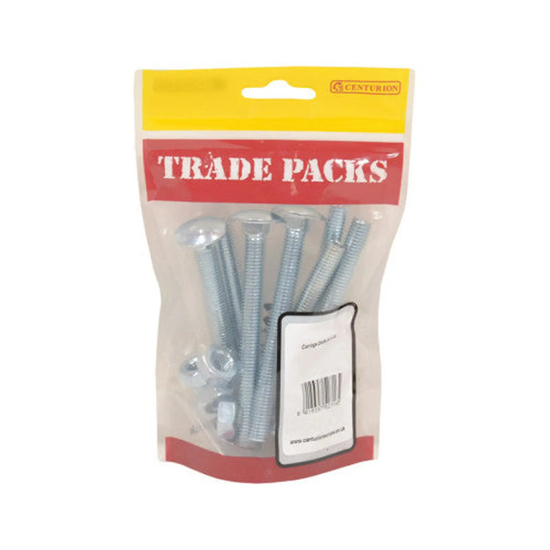Centurion Cup Sqaure Small Carriage Bolts & Nuts - Zinc Plated - M12 x 100mm - (Pack of 5)
