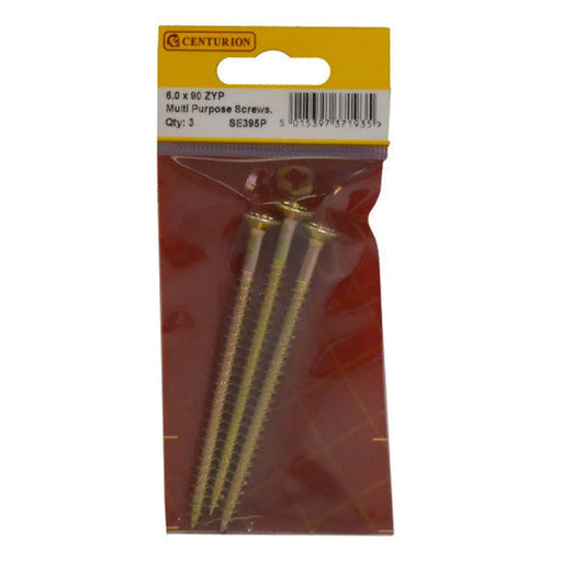 Centurion Multi Purpose Pozi Countersunk Screws, 6 x 90mm, Zinc Yellow Passivated - Min Order 6