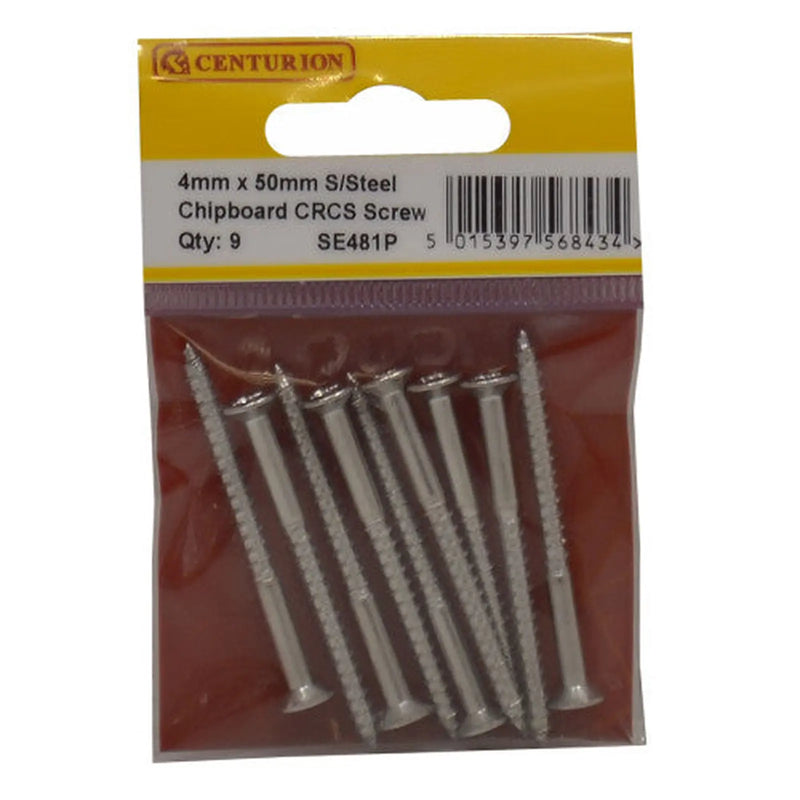 Centurion 4mm x 50mm Stainless Steel Chipboard Screws CRCS Head Countersunk - Pack of 5