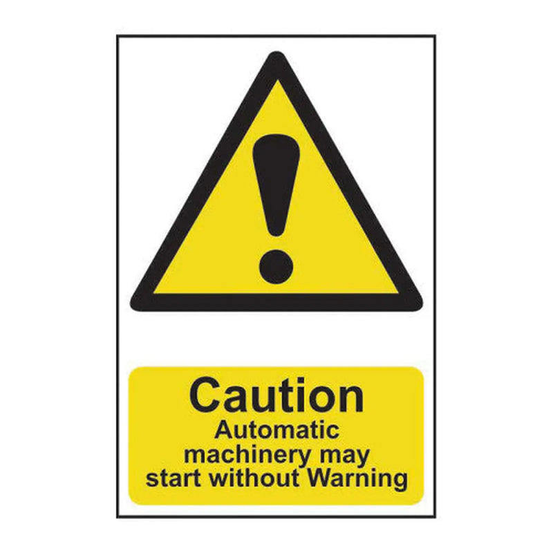 Centurion Caution Automatic machinery may start without warning - Self Adhesive PP (200 x 300mm) - Min Order 2