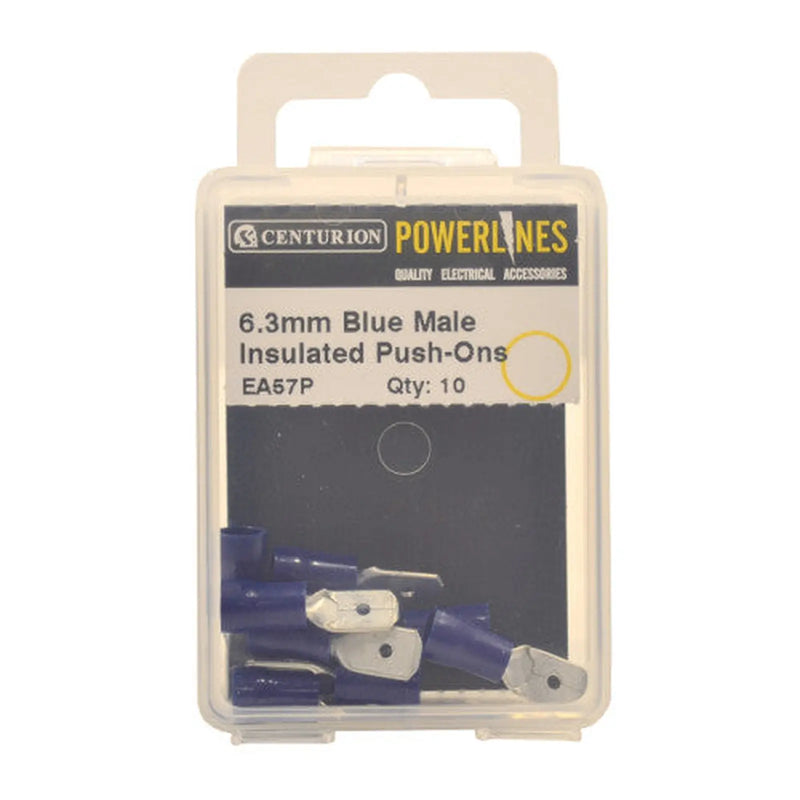 Centurion 6.3mm Blue Male Push-On Terminals, Pack of 10 - Pack of 5