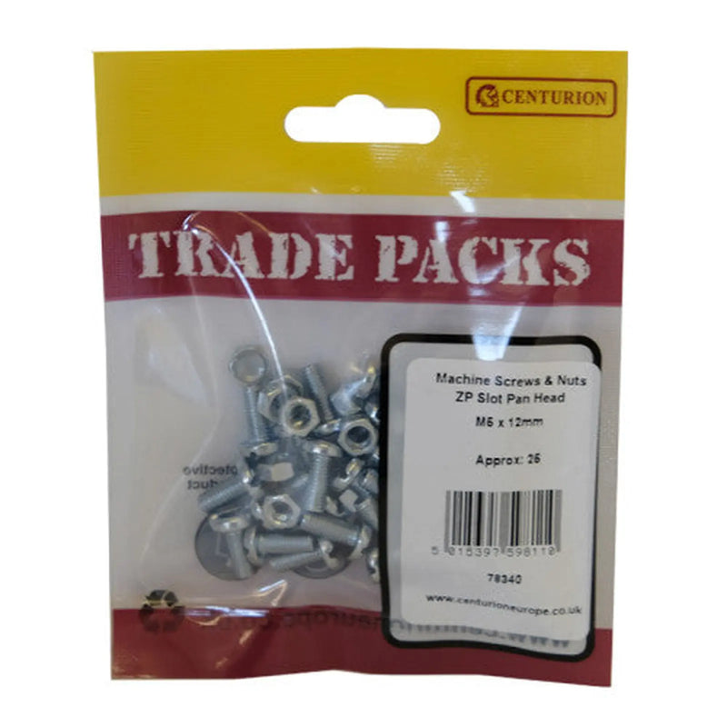 Centurion Machine Screws & Nuts - Zinc Plated - Slot Pan Head - M5 x 12mm - - Pack of 5