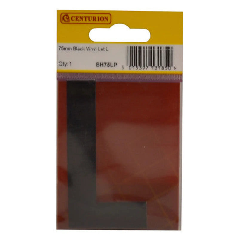 Centurion 75mm Black Helvetica Bold Condensed Style Vinyl Letter L - Pack of 10