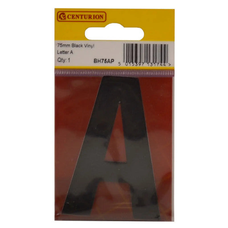 Centurion 75mm Black Helvetica Bold Condensed Style Vinyl Letter A - Pack of 10