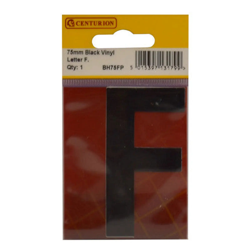 Centurion 75mm Black Helvetica Bold Condensed Style Vinyl Letter F - Pack of 10