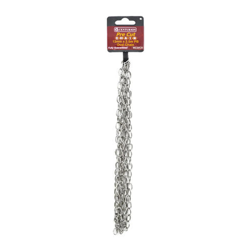 Centurion Solid Brass Oval Link Pre Cut Chain, Chrome Plated, 13mm x 1.6mm x - Pack of 5