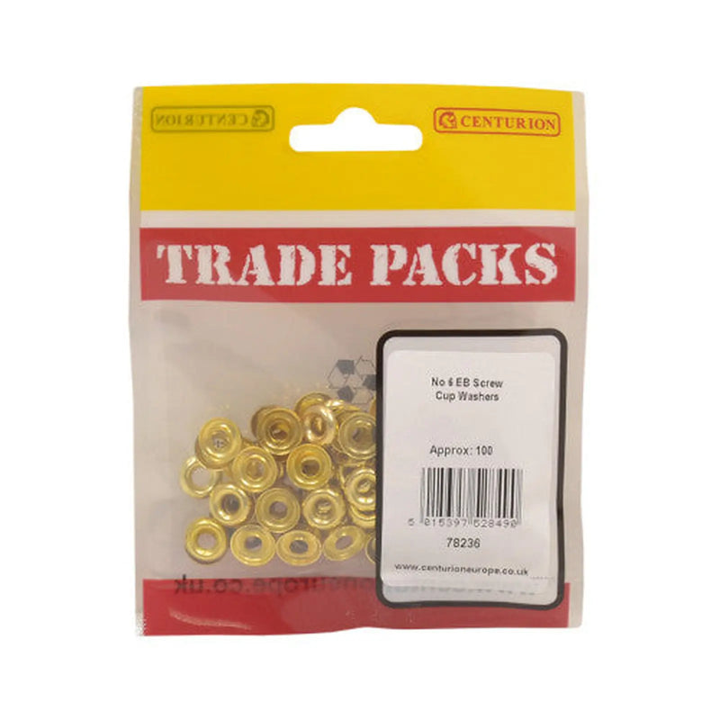 Centurion Screw Cup Washers - Brass - No 6 - (100 PK) - Pack of 5
