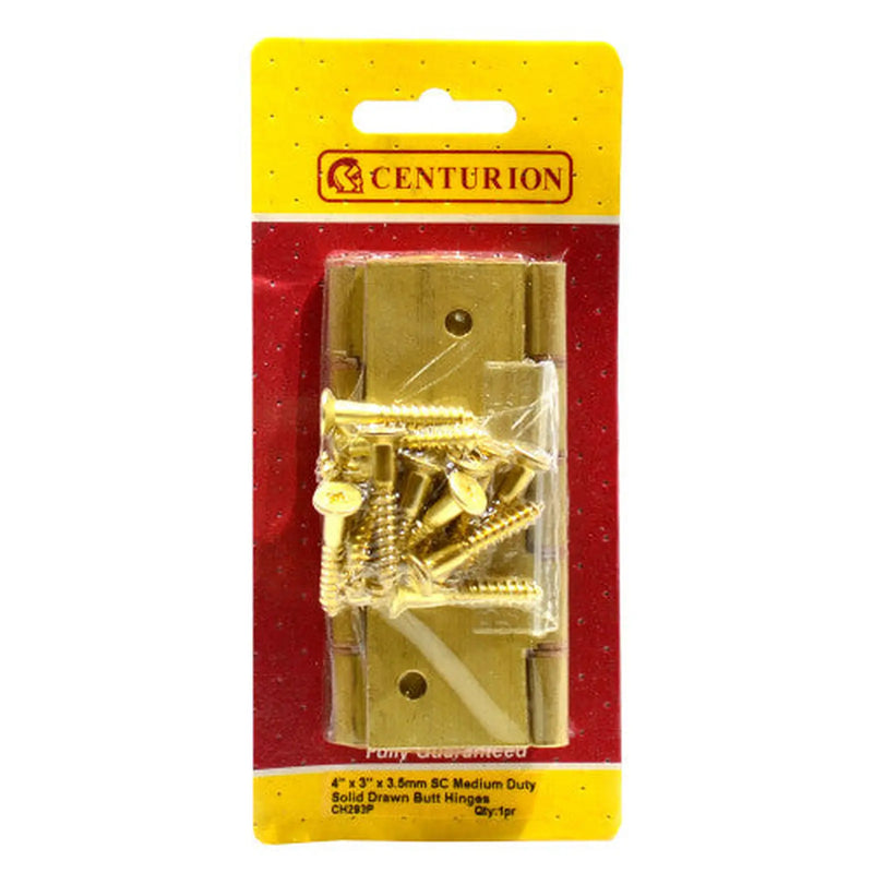 Centurion Heavy Brass Butt Hinges, Self Colour, 102mm x 76mm - Pack of 3