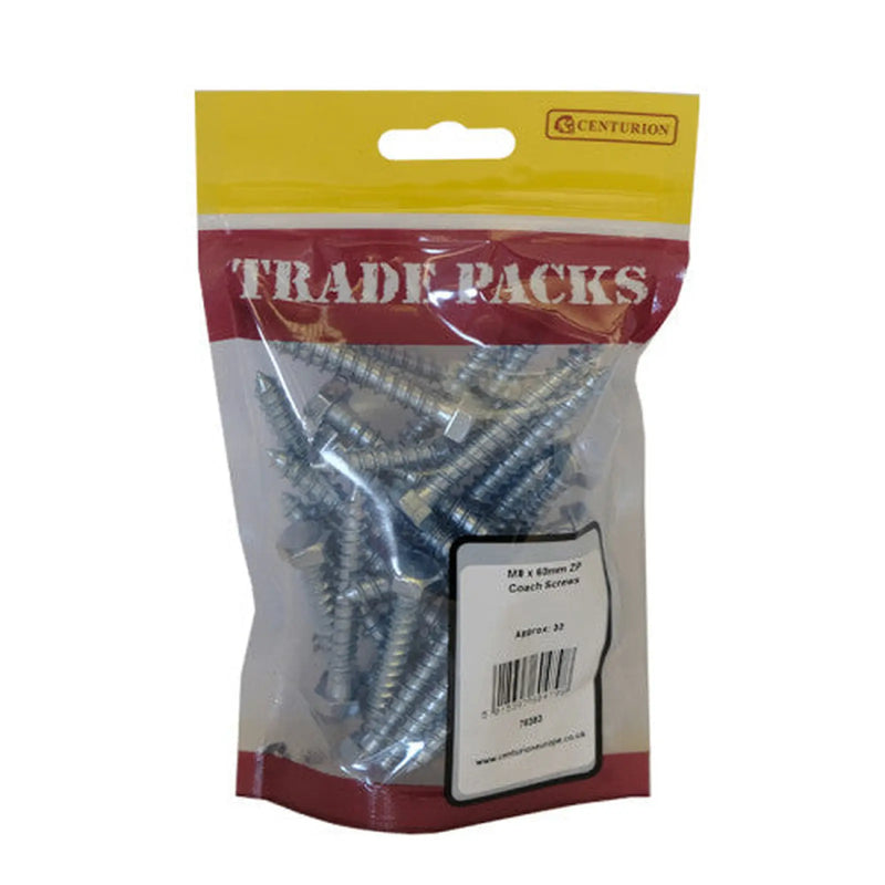 Centurion Coach Screws - M8 x 60mm - Zinc Plated - Packs of 30 - Pack of 5
