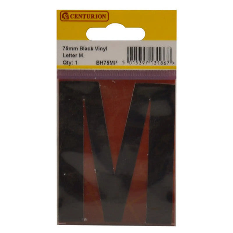 Centurion 75mm Black Helvetica Bold Condensed Style Vinyl Letter M - Pack of 10