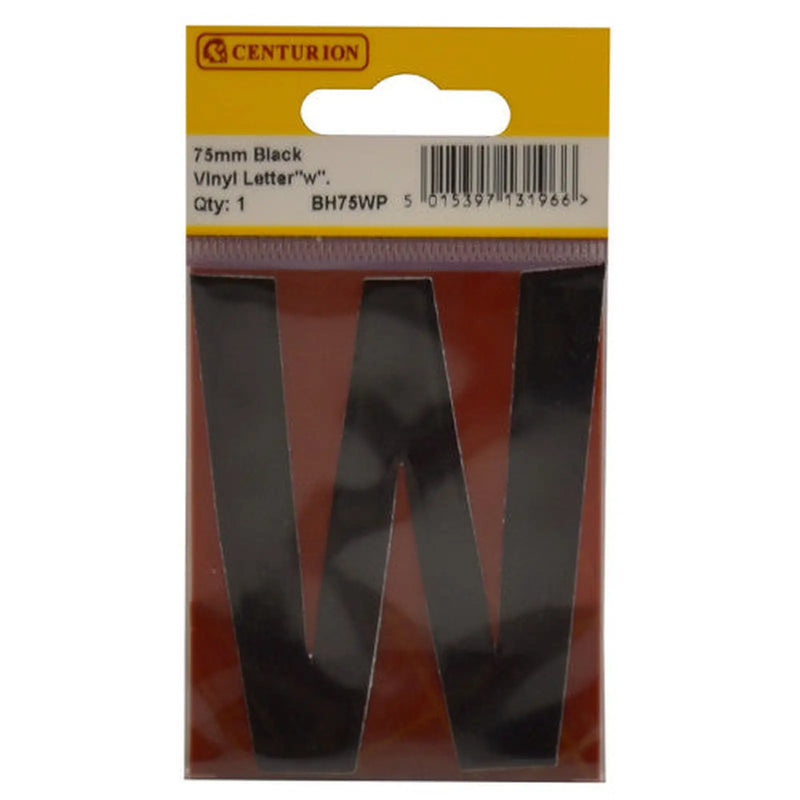 Centurion 75mm Black Helvetica Bold Condensed Style Vinyl Letter W - Pack of 10