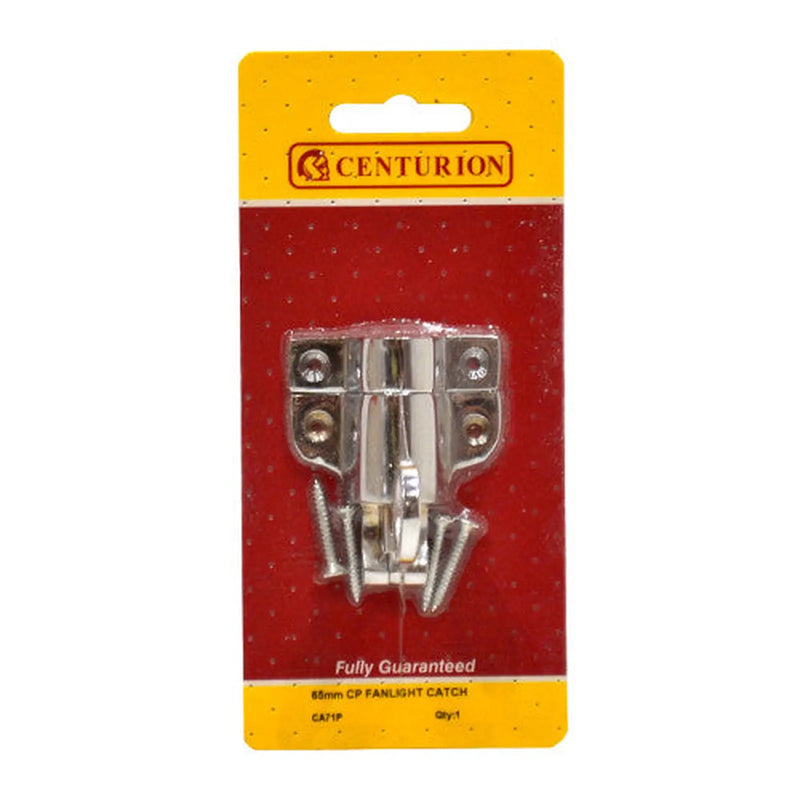 Centurion Solid Brass Fanlight Catch, Chrome Plated, 65mm - Pack of 5