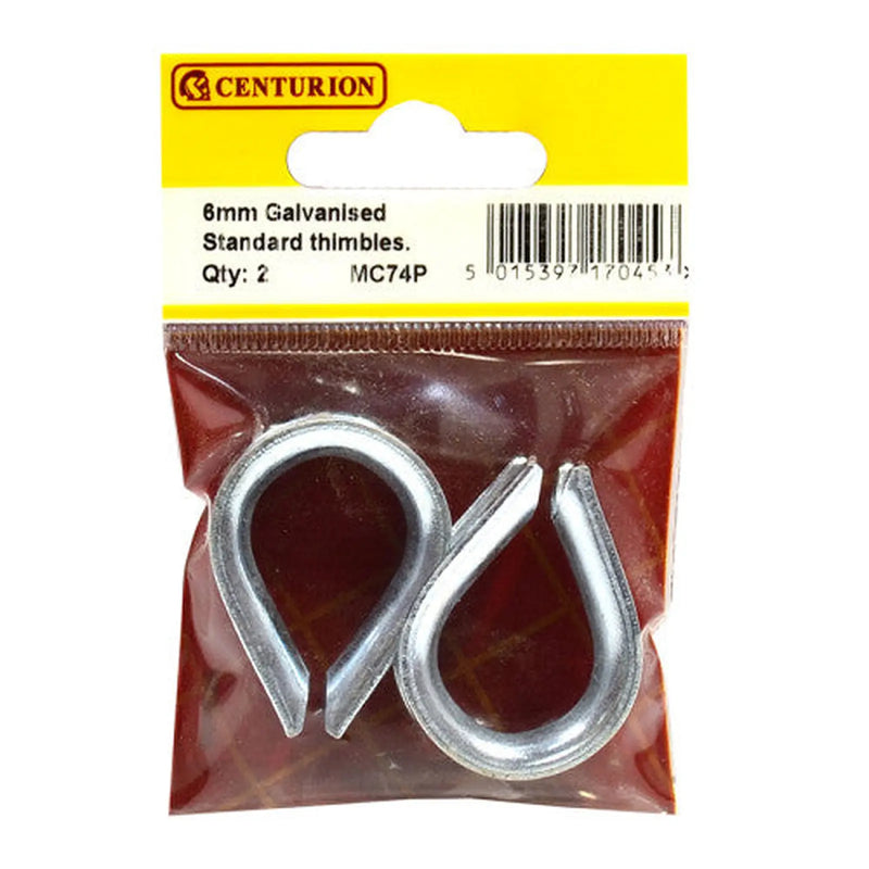 Centurion Steel Wire Rope Thimbles, Galvanised, 6mm - Pack of 10