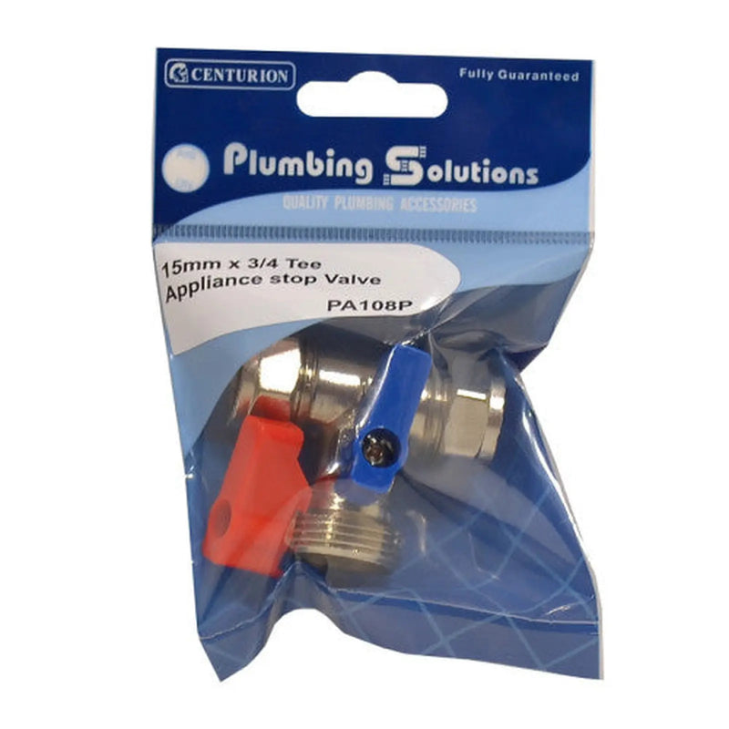 Centurion Tee 15mm x 3/4" BSP Appliance Stop Valve - Pack of 5