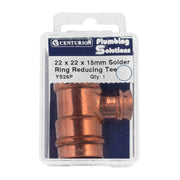 Centurion 22 x 22 x 15mm Solder Ring Copper Reducing Tee - Pack of 5
