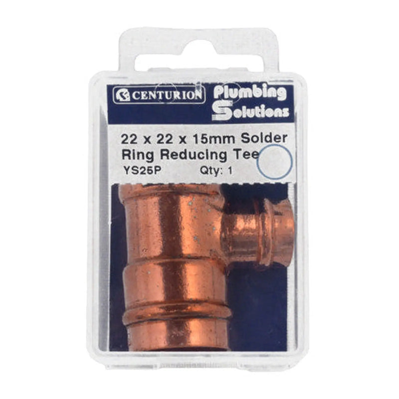Centurion 22 x 22 x 15mm Solder Ring Copper Reducing Tee - Pack of 5