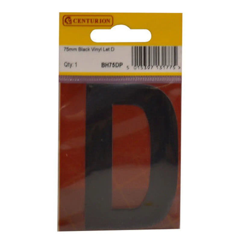 Centurion 75mm Black Helvetica Bold Condensed Style Vinyl Letter D - Pack of 10