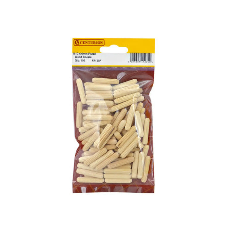 Centurion M10 x 40mm Fluted Wooden Dowels  (Pack of 100) - Pack of 5