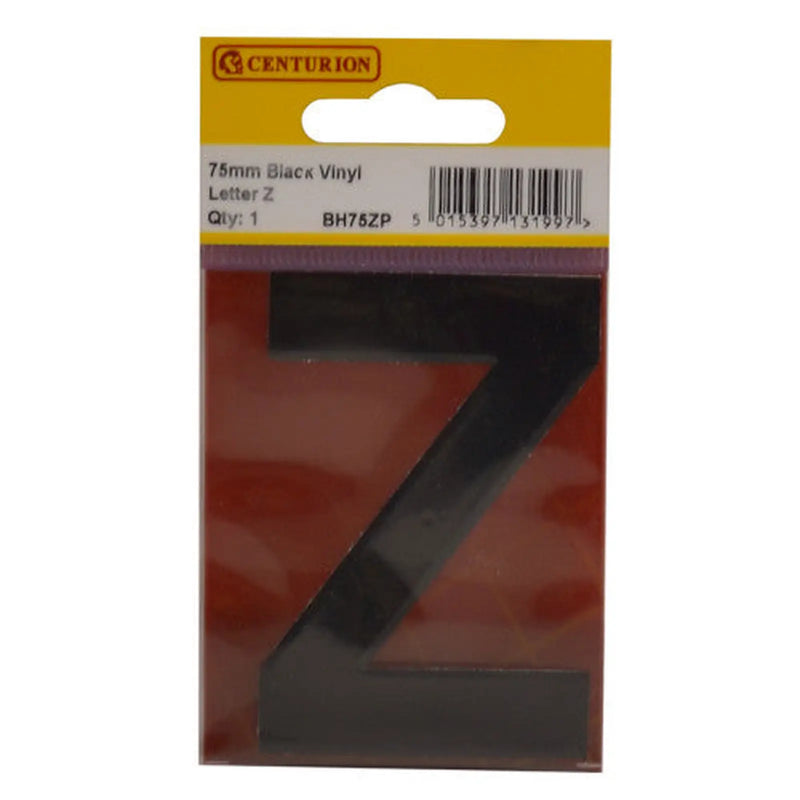 Centurion 75mm Black Helvetica Bold Condensed Style Vinyl Letter Z - Pack of 10