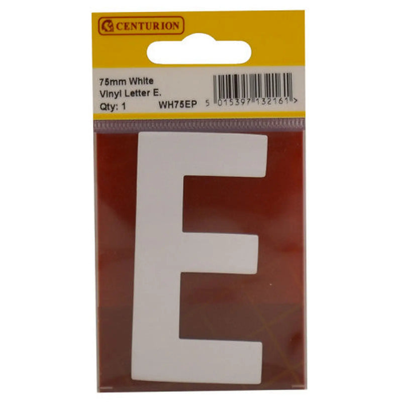 Centurion 75mm White Helvetica Bold Condensed Style Vinyl Letter E - Pack of 10