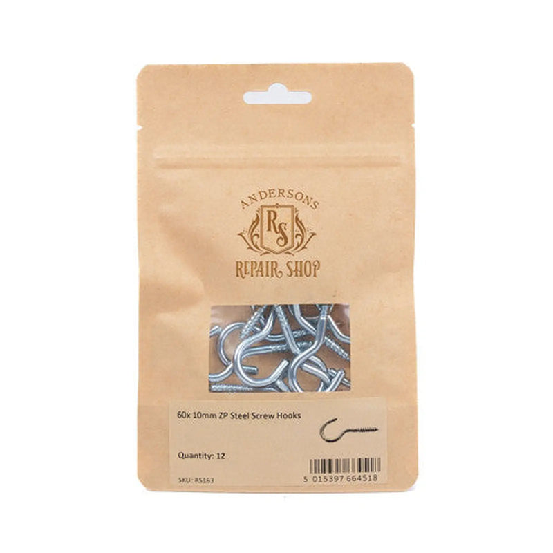 Centurion Repair Shop Zinc Plated Steel Screw Hook - 60 x 10mm - 12pk - Pack of 5