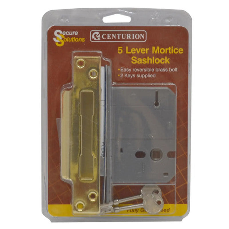 Centurion 5 Lever Mortice Sashlocks, Polished Brass, 75mm - Pack of 3