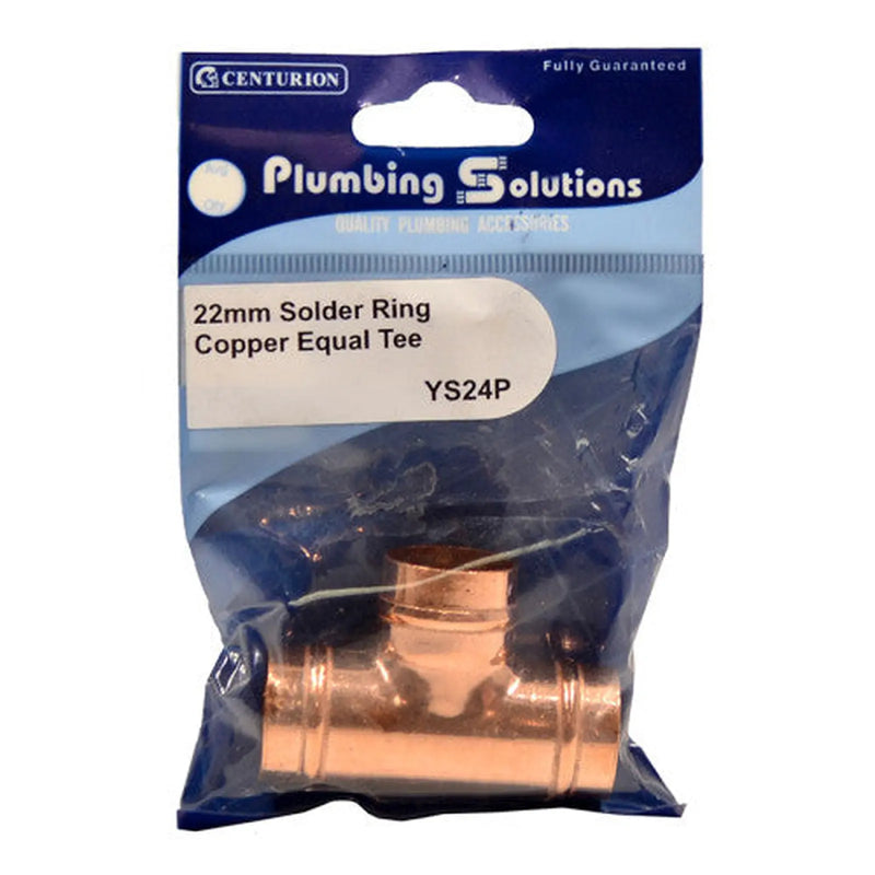Centurion 22mm Solder Ring Copper Equal Tee - Pack of 5