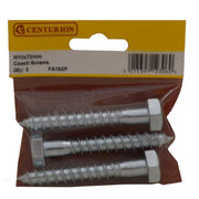 Centurion M10 x 70mm ZP Coach Screws  (Pack of 3) - Pack of 5